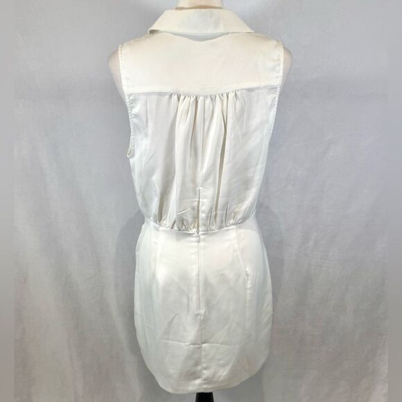 Do+Be white satin collared ruched wrap mini dress size medium - Picture 8 of 12